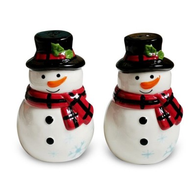 Haidpainting Christmas Ceramic Snowman Salt & Pepper Shakers S/2