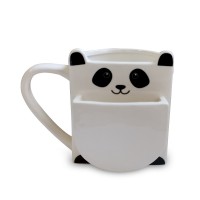 Cookie Mug with pocket Ceramic Coffee Mug with Panda design Stoneware Pocket Biscuit Mug