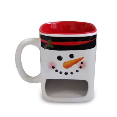 Cookie Mug Christmas Snowman Design Coffee Mug with Cookie Holder Ceramic Biscuit Mug