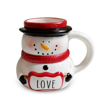 Handpainting Christmas Mug Dolomite Snowman 3D Mug Ceramic Coffee Mug With Wax Resist Decal