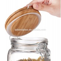 SINOGLASS trade assurance 1600ml glass jar clip top storage jar bamboo storage jar