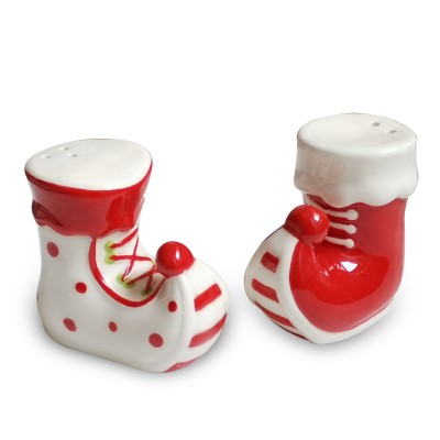 Christmas Gift Ceramic Boot Shaped Salt and Pepper Shaker S/2 Handpainting Dolomite Salt & Pepper Keeper