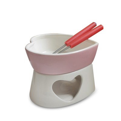 Chocolate Fondue With 2pcs Skewers Pink Ceramic Cheese Fondue setStoneware Heart Shape Fondue