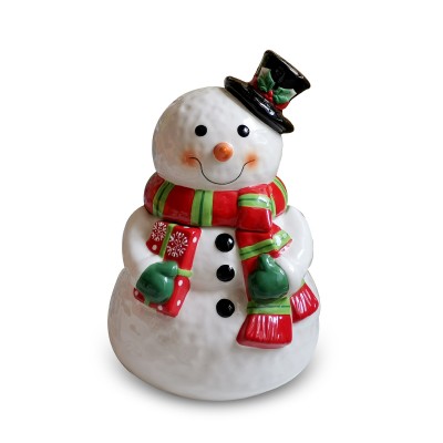 Ceramic Christmas Snowman Cookie Jar Handpainting Storage Jar Dolomite Snowman Biscuit Jar