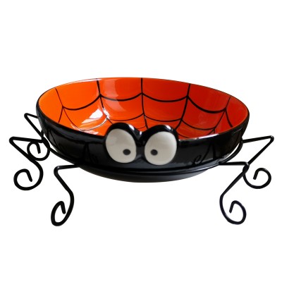 Halloween Candy Bowl Ceramic Spider Design Candy Bowl with Metal Legs Handpainting Dolomite Spider Candy Bowl