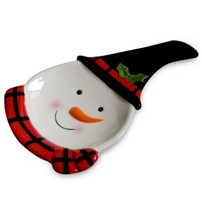 Spoon Rest Ceramic Christmas Snowman Design Spoon Rest Handpainting Dolomite Spoon Holder