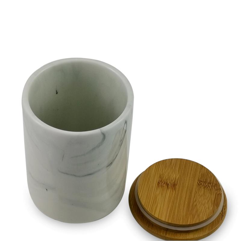 Canister in Marble Glaze Ceramic storage jar With Bamboo Lid Stoneware canister