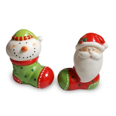 Ceramic Christmas lovely salt and pepper shaker in boot shaped Santa & Snowman design Salt & Pepper Shakers